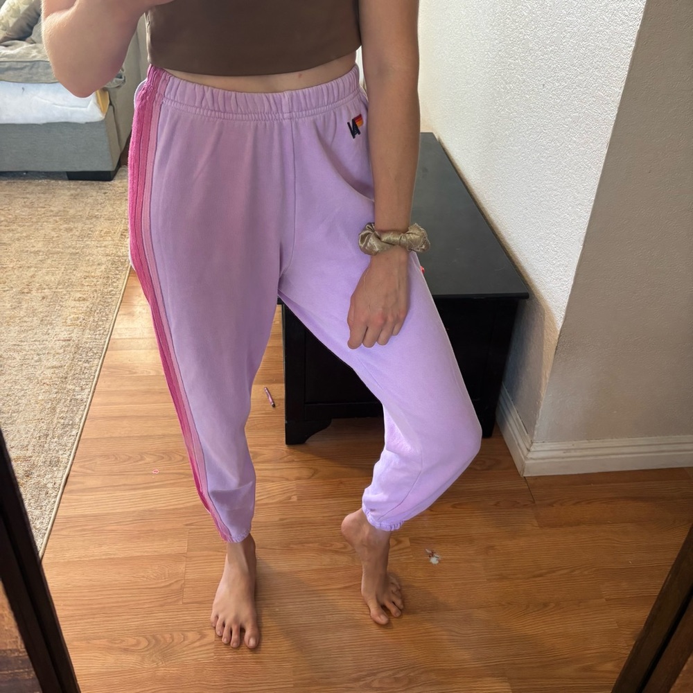Aviator Nation 5 Stripe Sweatpants purple jogger